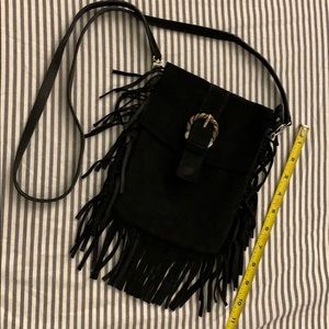 NEW MAJE Black Suede Fringe Crossbody Bag